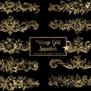 vintage Gold Separators Clipart - vieux clip art ornemental antique, png utilisation commerciale téléchargement instantané cadre ornement, graphiques de mariage