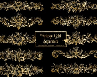 Vintage Gold Separator Clipart – Ornamental Frames, Wedding Graphics (PNG Digital Download)