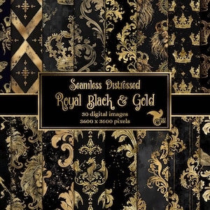 Papel digital Royal Black e Gold angustiado - fundos digitais imprimíveis perfeitos para uso comercial