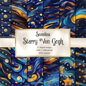 Papel digital estrelado Van Gogh, papel de scrapbook para impressão de noite estrelada perfeita, download instantâneo para uso comercial