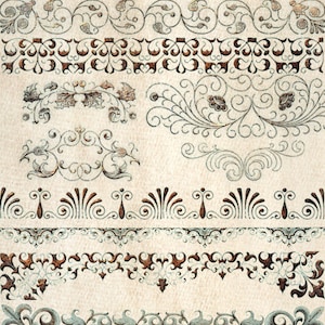 Vintage rostiga gränser Clipart, barock ornamental koppar PNG (digital nedladdning)