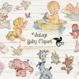 Vintage Baby Clipart, antique baby shower clip art, old illustrations, toy illustrations, vintage baby shower card graphics digital download