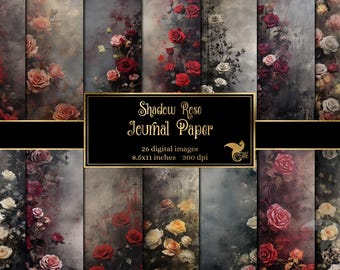 Gothic Rose Junk Journal Paper, Dark Floral Scrapbook Pages (Digital Download)