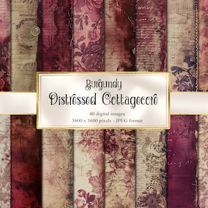 Bourgondische noodlijdende Cottagecore texturen, instant download vintage plakboekpapier, armoedig oud papier, decoupage afdrukbare achtergronden