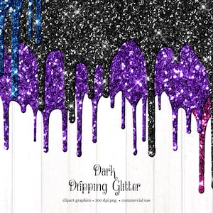 Dark Glitter Drips Clipart, sparkling glitter overlays, glitter frosting clip art for birthdays, baby shower, wedding design, commercial use