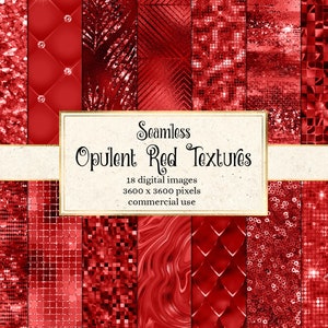 Carta digitale rossa opulenta, trame rosse senza cuciture con download istantaneo di glitter e lamina per uso commerciale