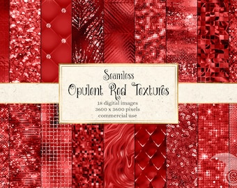 Opulent Red Digital Paper, seamless red textures with glitter and foil instant download for commercial use