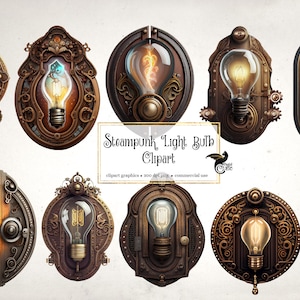 Steampunk Light Bulbs Clipart - clip art graphics and collage sheets for altered art or junk journals instant download commercial use