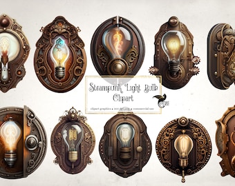 Clipart Steampunk Light Bulbs – Altered Art Graphics (digitale download)