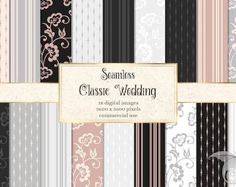 Blush Pink Wedding Digital Paper, Floral Scrapbook Patterns (Digital Download)