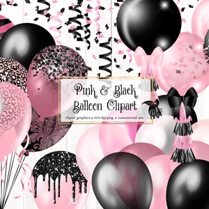 Roze en zwarte ballonnen Clipart - digitale clip art graphics voor uitnodigingen voor een feest en ontwerpen voor commercieel gebruik