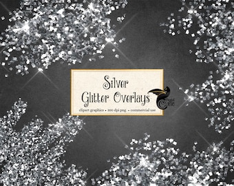 Silver Glitter Clipart Overlays, Sparkling PNG (Digital Download)