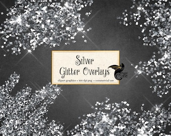 Silver Glitter Overlays Clipart, PNG silver glitter, sparkling glitter, chunky glitter and fine glitter clip art, glam sparkle glitter