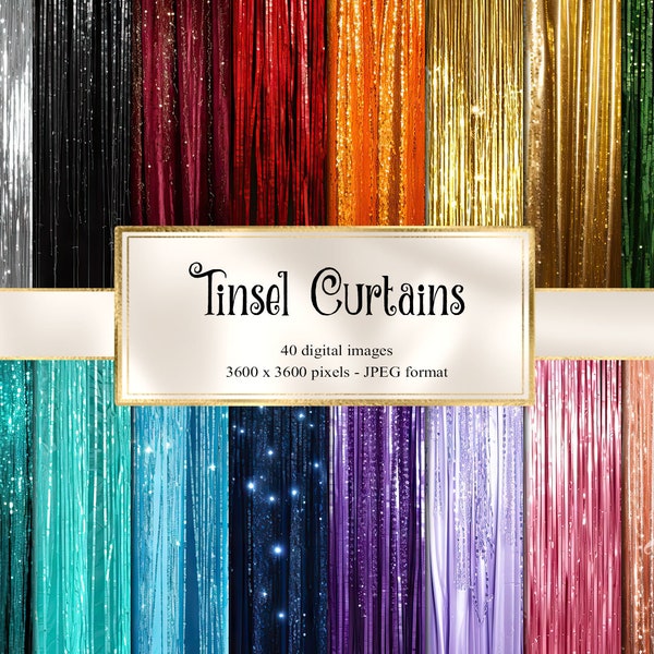 Tinsel Curtains Digital Paper - shimmer and sparkle party backgrounds instant download for commercial use