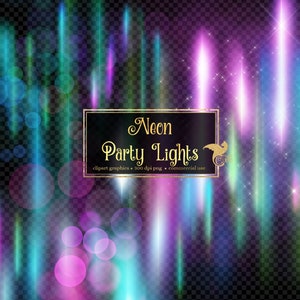 Neon Party Overlays - arquivos png de efeitos de luz digital com brilhos e bokeh para download instantâneo para uso comercial
