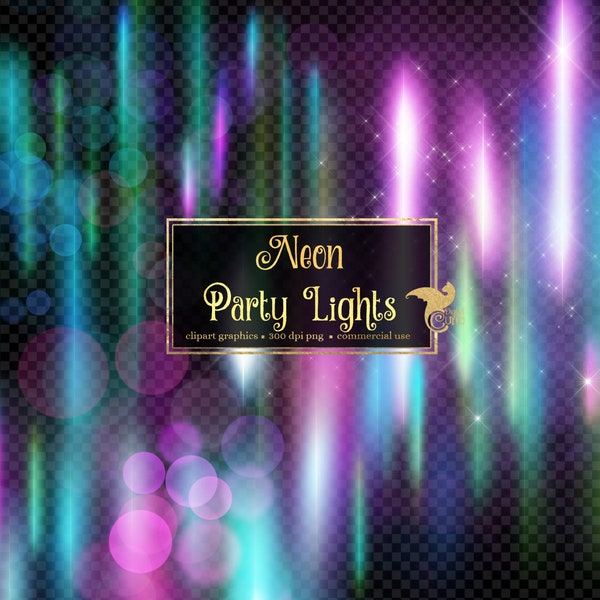 Neon Party Overlays - digital light effects png files with sparkles and bokeh instant download for commercial use
