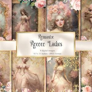 Romantic Rococo Ladies Journal Paper, notebook digital paper junk journal pages printable 8.5x11 inch A4 paper instant download