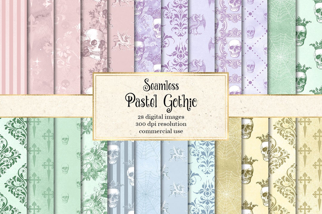 Pastel Gothic Digital Paper, Seamless Skulls, Florals (digital Download ...