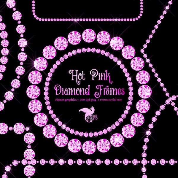 Hot Pink Diamond Frame Clipart, glam wedding bling frame clip art png commercial use instant download for commercial use