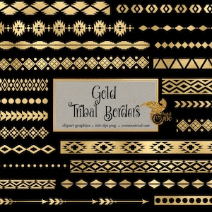 May include: A set of 20 gold tribal borders, perfect for adding a touch of bohemian style to your designs. The borders feature a variety of geometric patterns, including arrows, diamonds, and dots.