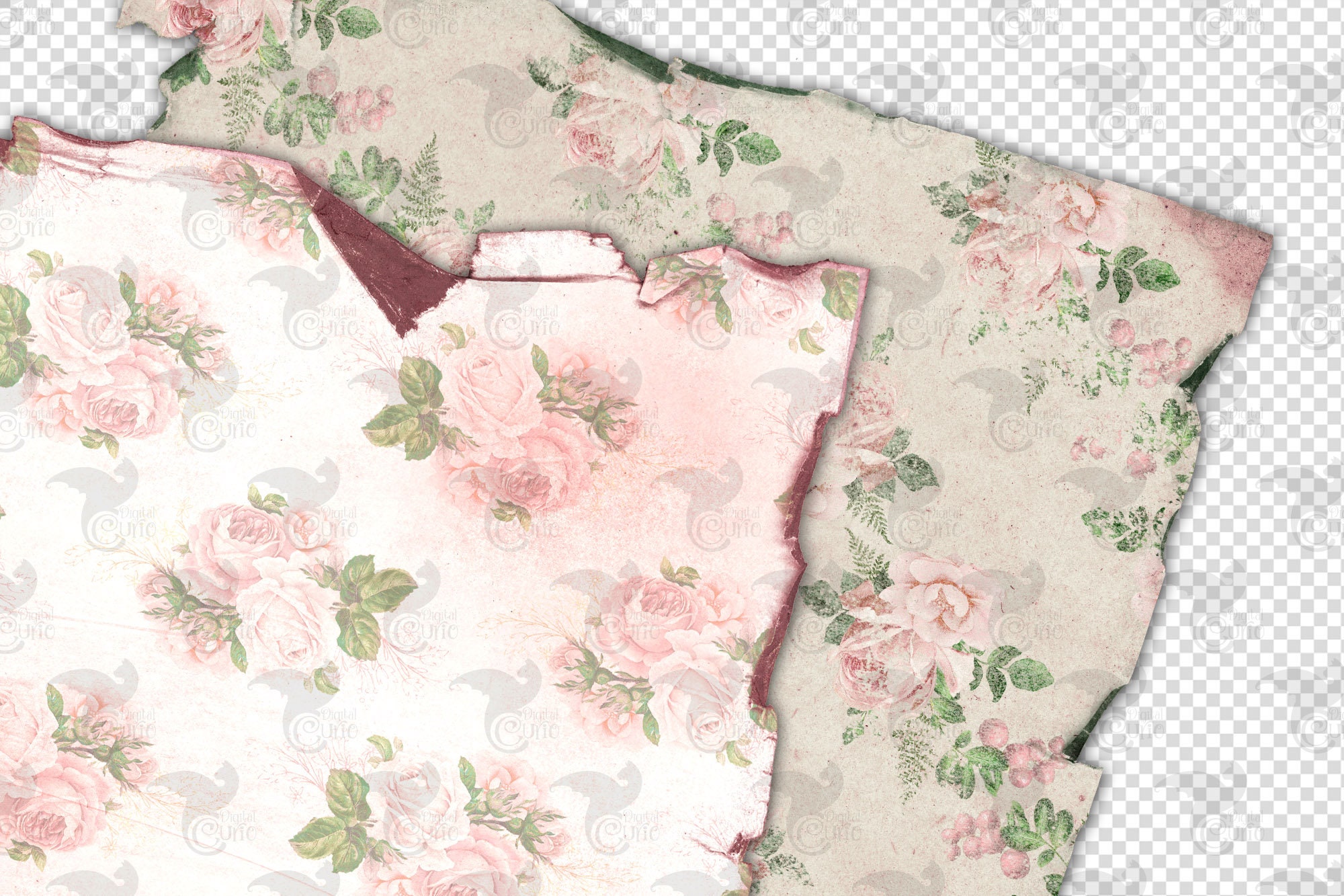 Shabby Chic Ripped Paper Textures, Floral Scrapbook Paper (digital) - Etsy