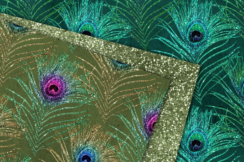 Glitter Peacock Feathers Digital Paper seamless peacock Etsy