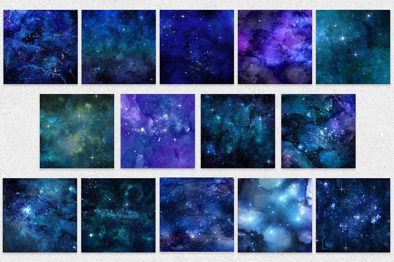 Watercolor Stardust Digital Paper, Starfield Galaxy Night Sky Cosmic Celestial Watercolor Scrapbook Paper Pack Backgrounds textures image 3