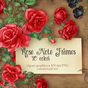 Rose Note Frames Clipart, Vintage antike shabby Blume Rahmen Clip Art sofortigen Download für kommerzielle Nutzung