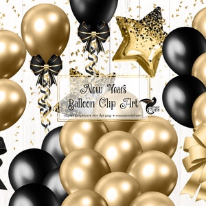 New Years Balloons Clip Art - digital New Year party celebration clipart graphics for instant download commercial use
