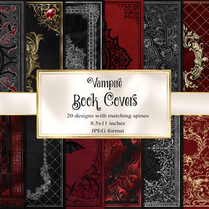 Vampire Book Covers, printable decorative gilded book covers 8.5 x 11 instant download digital sheets for commercial use