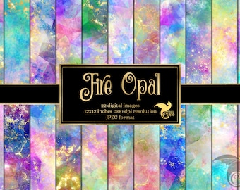 Fire Opal Digital Paper, jewel rainbow texture backgrounds printable scrapbook paper for commercial use