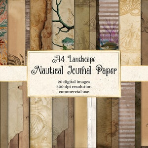 Nautical Journal Printable Journal Paper - A4 Landscape orientation digital paper for instant download commercial use