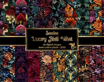 Luxury Floral Velvet Digital Paper - seamless antique backgrounds instant download for commercial use - Set 2