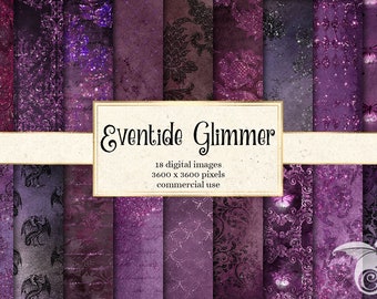 Eventide Glimmer Digital Paper, purple gothic vintage distressed textures printable backgrounds