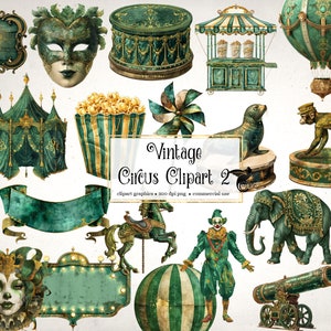 Vintage Circus Clipart 2 - gráficos de imágenes prediseñadas png de mascarada de carnaval antiguo para uso comercial