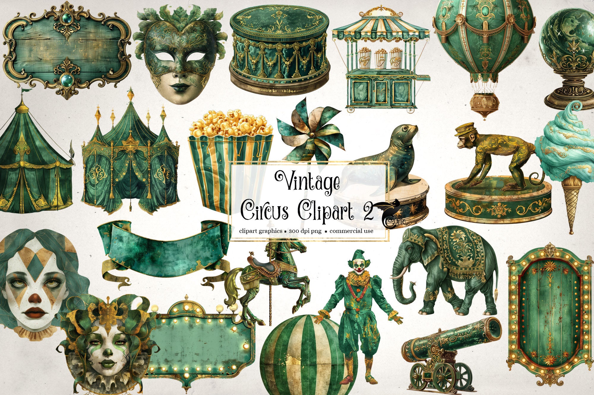 Vintage Circus Clipart 2 - antique carnival masquerade png clip art graphics for commercial use