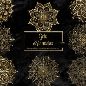 Gouden mandala's-illustraties: digitale mandala-afbeeldingen goudfolie in png-indeling voor commercieel gebruik