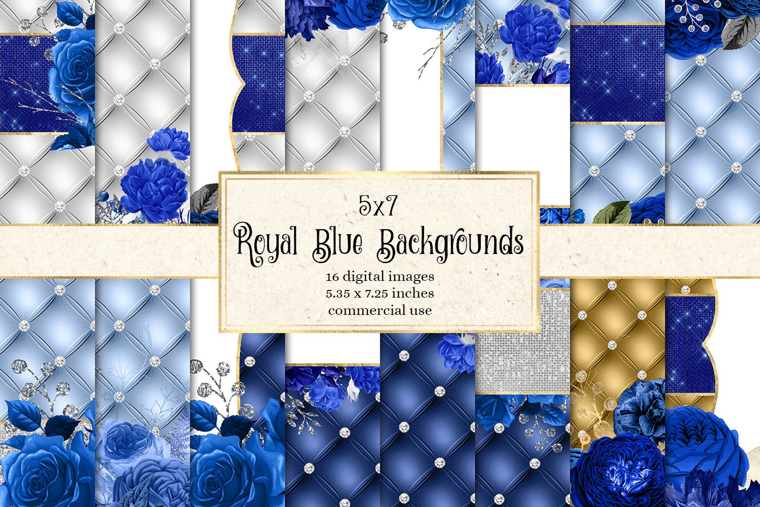 5x7 Royal Blue Floral Backgrounds Diamond Luxury Tufted Etsy
