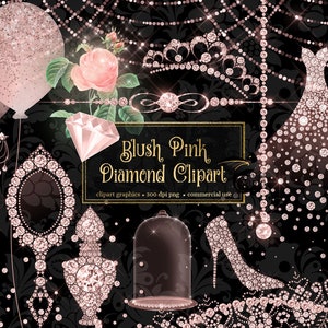 Blush Pink Diamond Clipart, descarga digital instantánea rubor diamantes clip art para bodas o uso comercial de cumpleaños
