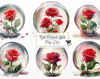 Rose Crystal Ball Clipart - watercolor flower fantasy PNG format instant download for commercial use