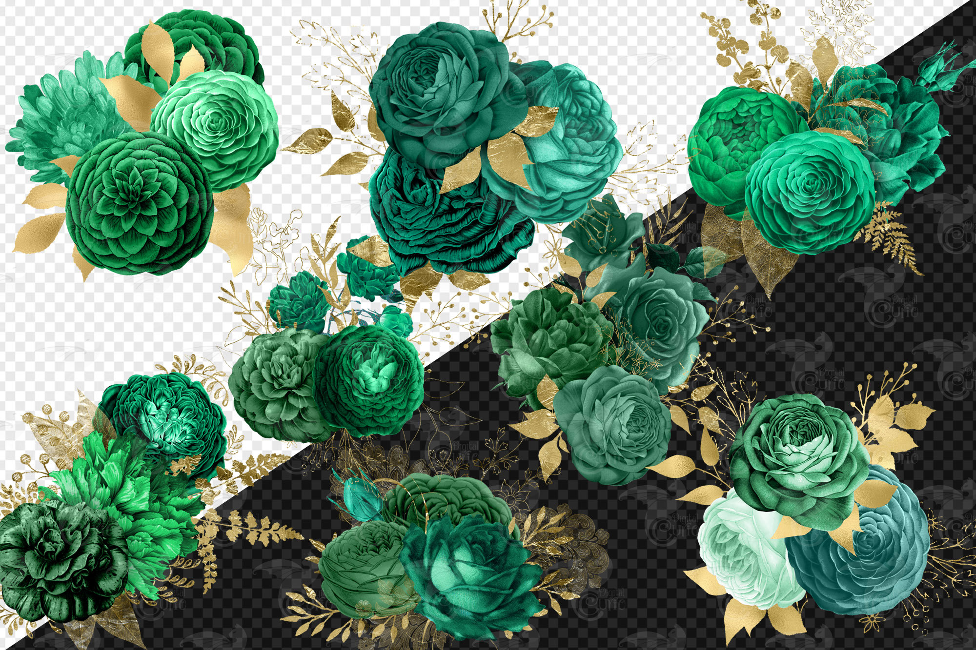 Ramos florales de esmeralda y oro Clipart descarga - Etsy México