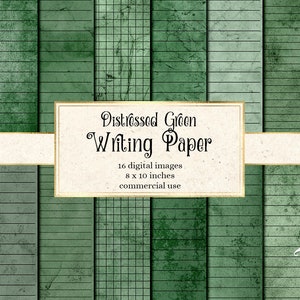 Distressed Green Writing Paper, notebook digitaal papier grunge junk journal pagina's afdrukbaar 8x10 inch A4 papier scrapbooking instant download