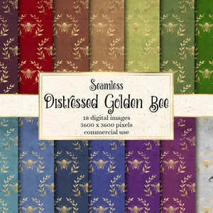 Distressed Golden Bee Digital Paper, grunge texture seamless printable scrapbook paper, honey bee patterns