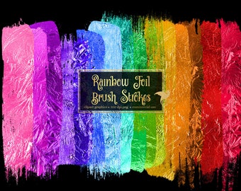 Rainbow Foil Brush Strokes Clipart, Metallic PNG (Digital Download)