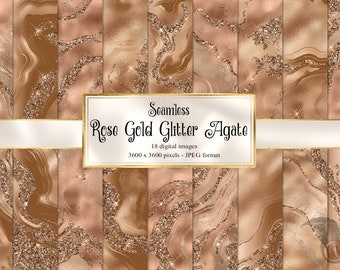 Rose Gold Glitter Agate Digital Paper, geode foil and gold glitter seamless backgrounds