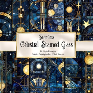 Celestial Stained Glass Digital paper, seamless printable textures printable scrapbook paper