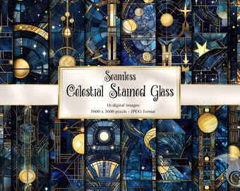 Celestial Stained Glass Digital paper, seamless printable textures printable scrapbook paper