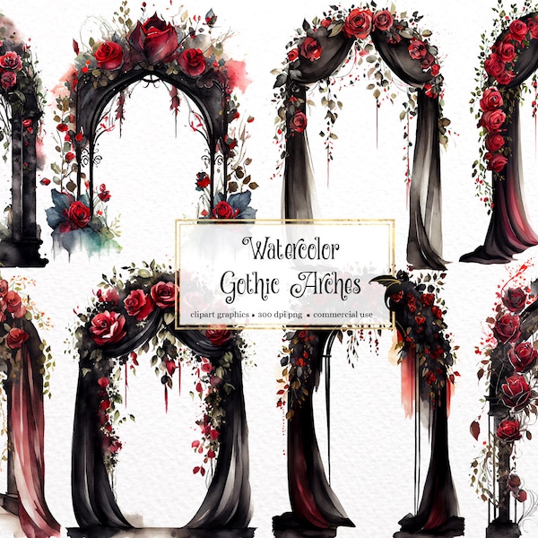 Watercolor Gothic  Arches Clipart - vampire floral wedding arch PNG format instant download for commercial use