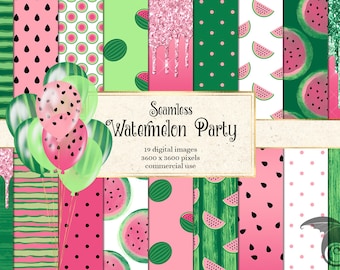 Watermelon Party Digital Paper, Seamless Patterns (Instant Download)