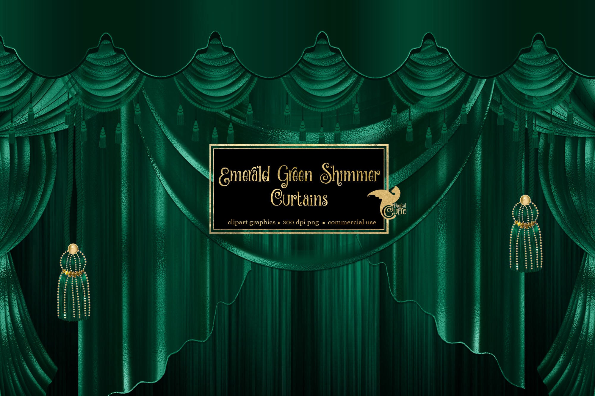 Emerald Green Shimmer Curtains Clipart, Digital Curtain Backdrop Clip Art  Graphics, Stage Curtains, Theater Curtain Png Overlays 01egd - Etsy